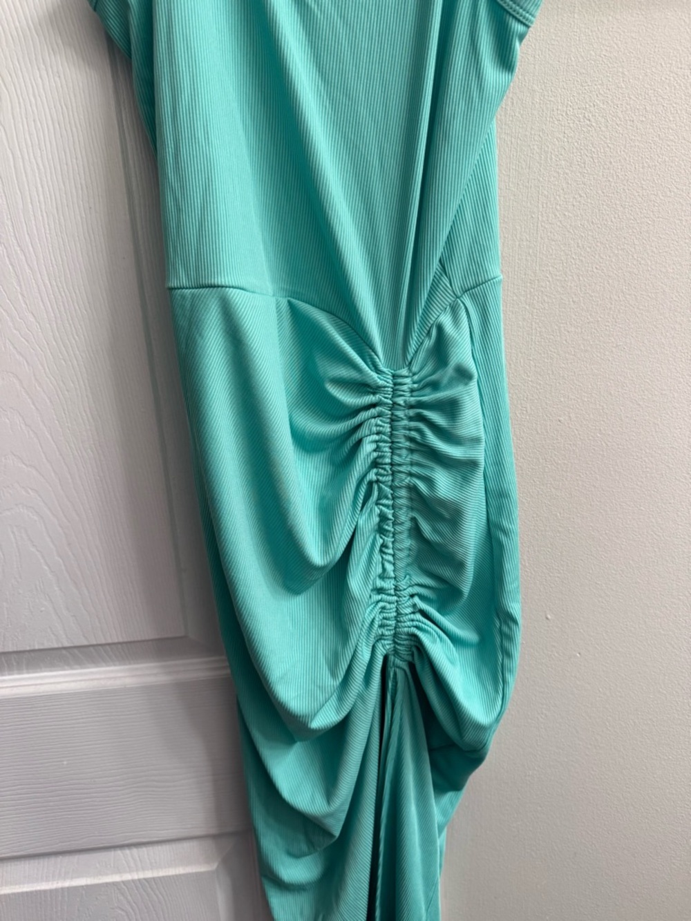 Sleeveless Ruched High-Slit Maxi Dress in Mint - Picture 5 of 7